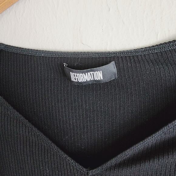 Reformation Eco Rib Ribbed Knit Bodycon Mini Dress Black Small - Picture 2 of 10